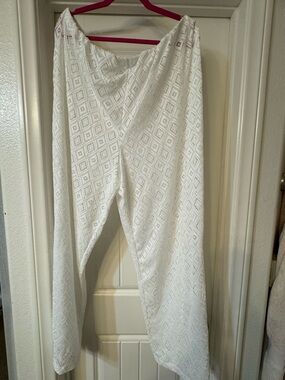 White Lace Wide-Leg Crochet Pants